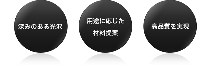 深みのある光沢,用途に応じた材料提案,高品質を実現